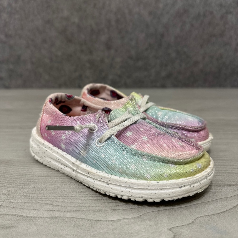 HEYDUDE Wendy‎ Sparkle Star Toddler K8 Silver/Multi Rainbow Glitter Shoes